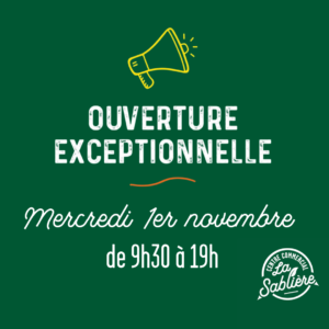 📣 Ouverture exceptionnelle : mercredi 1er novembre 2023 !